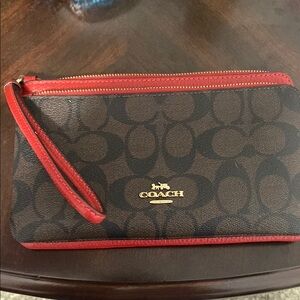 Coach Brown and Red Wristlet